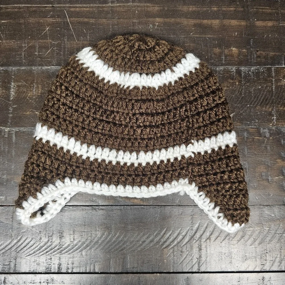 Lot‎ Of 3 Baby Toddler Winter Hats Blue Gray Brown Crochet Football